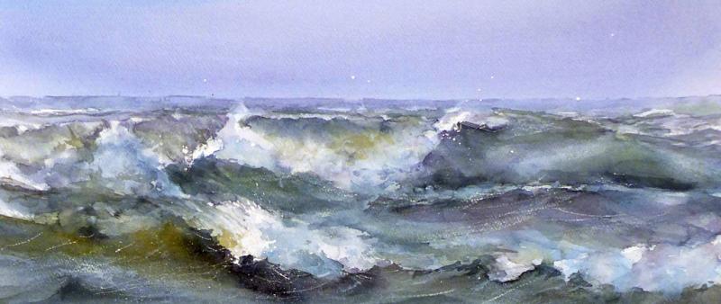 Bewegtes Meer in Aquarell